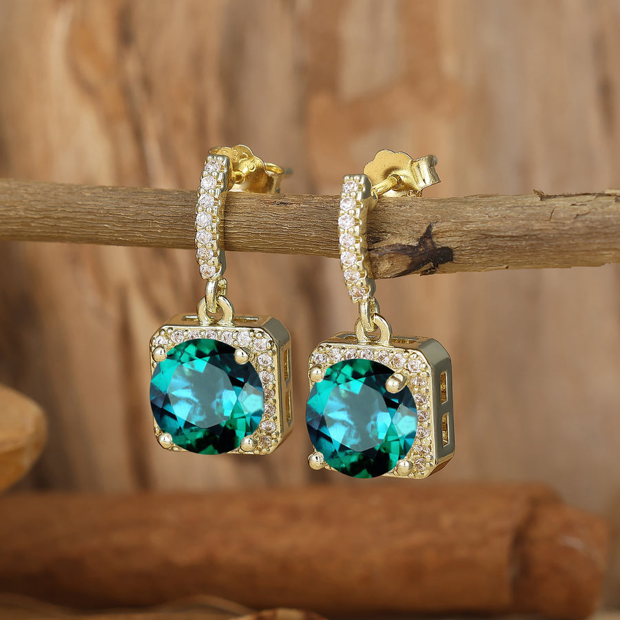 Vintage 1.25CT Round Emerald Drop Earrings Halo Dangle Earrings May Birthstone Earrings For Her -  Esdomera.com