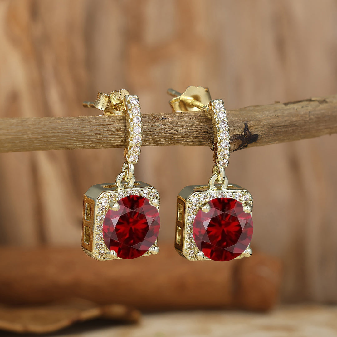 Round Ruby Halo Earrings For Her Ruby Gemstone Dangle Drops Wedding Earings -  Esdomera.com