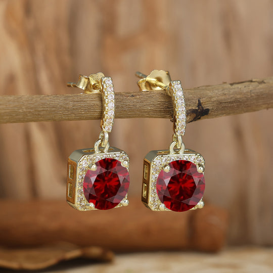 Round Ruby Halo Earrings For Her Ruby Gemstone Dangle Drops Wedding Earings -  Esdomera.com