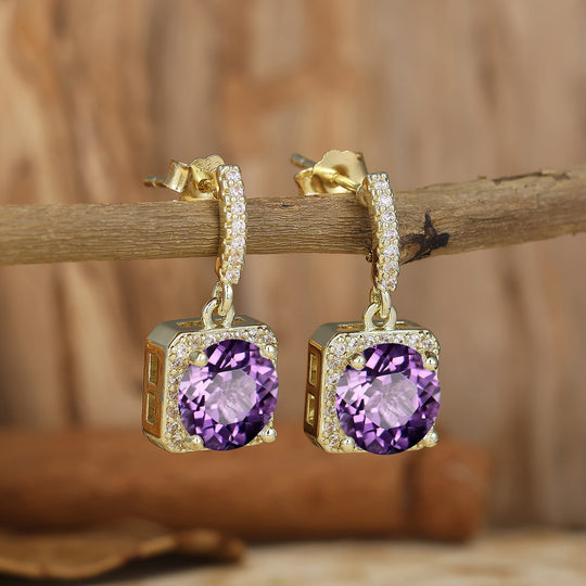 Vintage Round Amethyst Drop Earrings 14k Yellow Gold Women Wedding Earings -  Esdomera.com