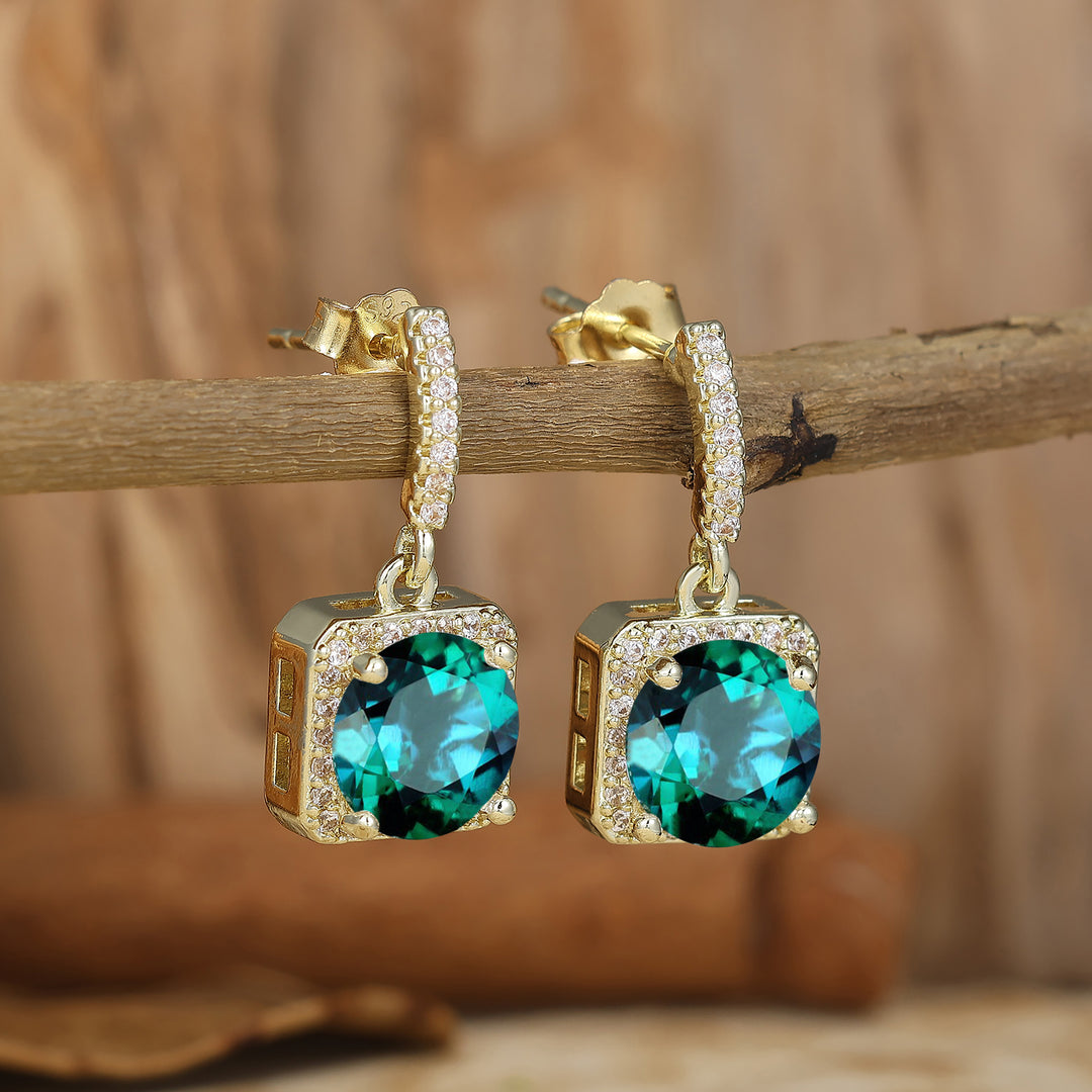 Vintage 1.25CT Round Emerald Drop Earrings Halo Dangle Earrings May Birthstone Earrings For Her -  Esdomera.com