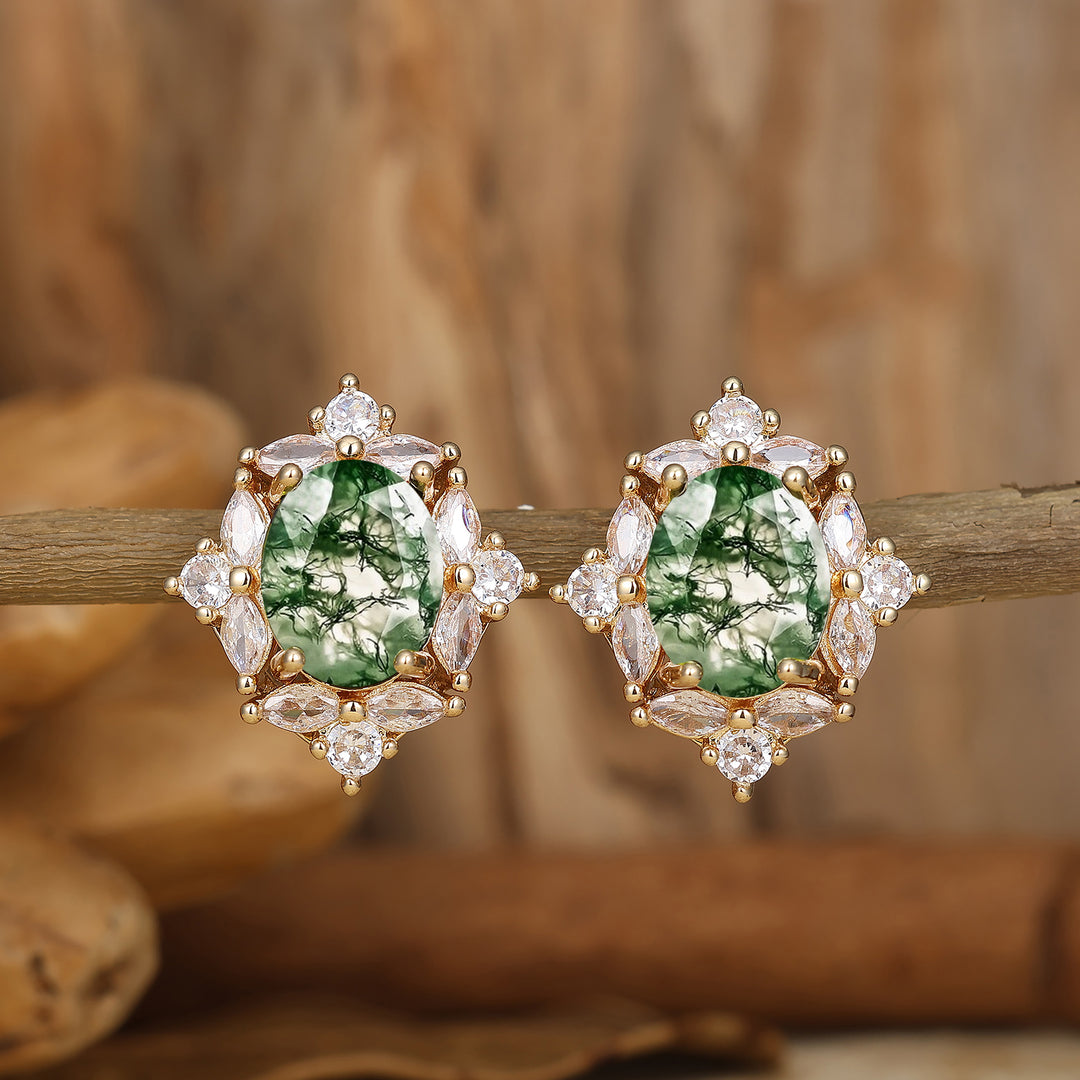 Handmade Natural Moss Agate Stud Earrings Flower Shape Earrings Halo Earrings -  Esdomera.com