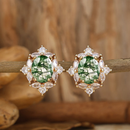 Handmade Natural Moss Agate Stud Earrings Flower Shape Earrings Halo Earrings -  Esdomera.com