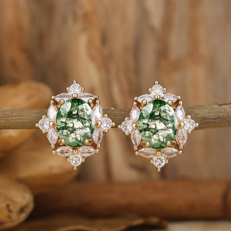 Handmade Natural Moss Agate Stud Earrings Flower Shape Earrings Halo Earrings -  Esdomera.com