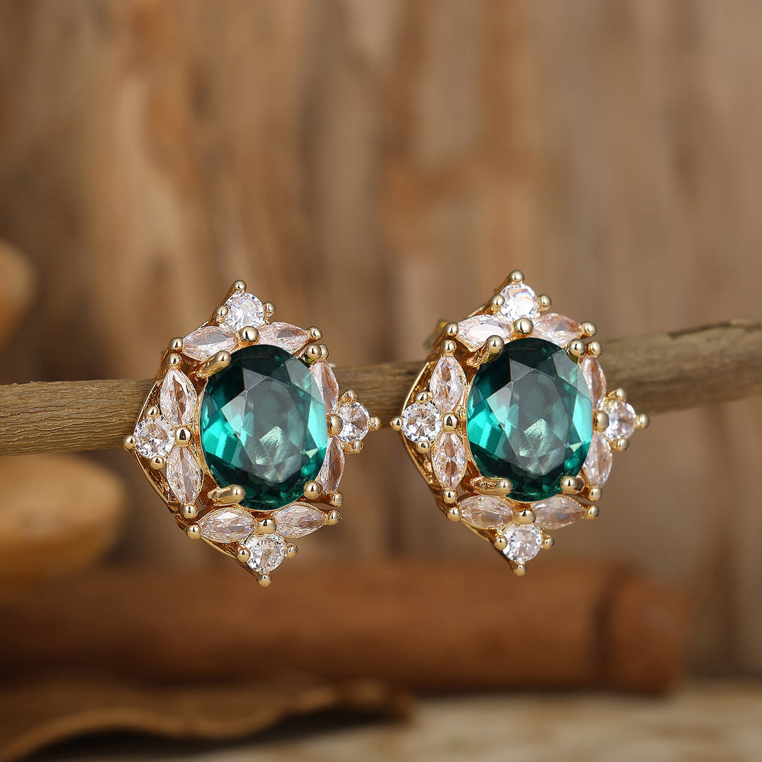 Elegant Cluster Oval Shape Emerald Studs 14k Rose Gold Stud Earrings For Her -  Esdomera.com