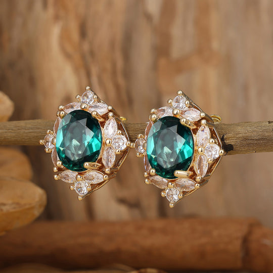 Elegant Cluster Oval Shape Emerald Studs 14k Rose Gold Stud Earrings For Her -  Esdomera.com