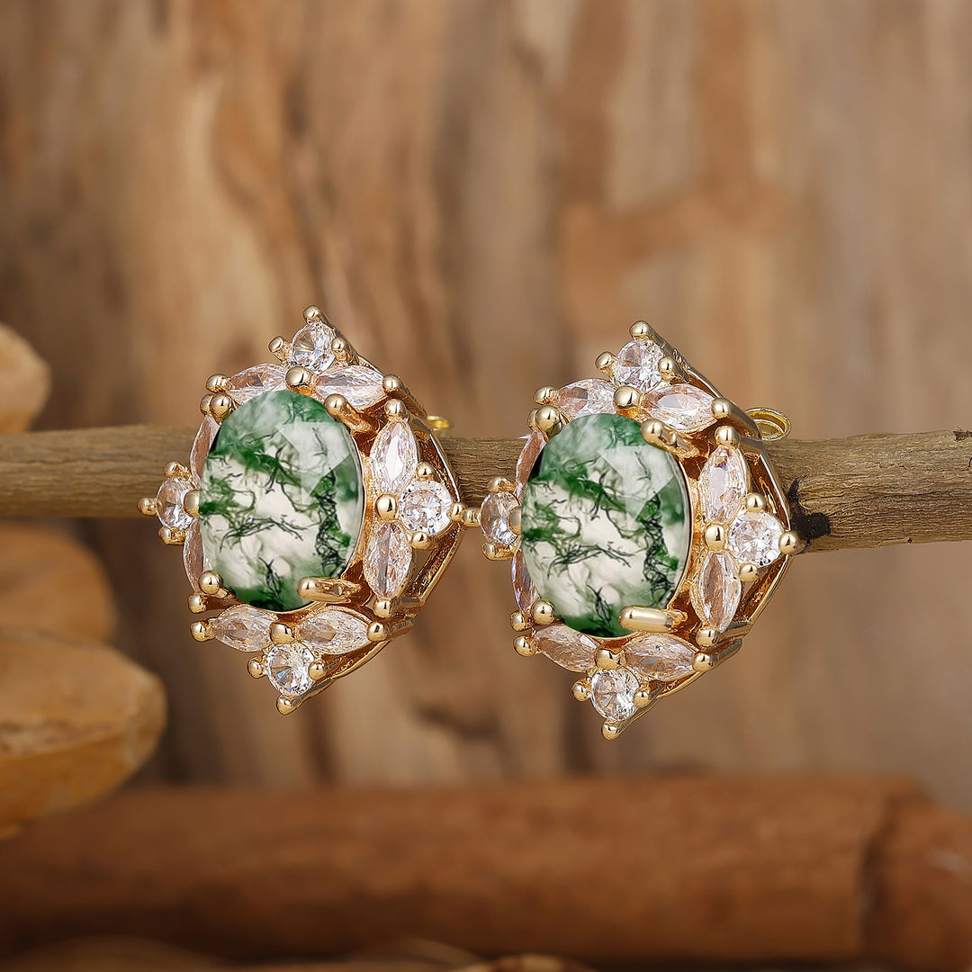 Handmade Natural Moss Agate Stud Earrings Flower Shape Earrings Halo Earrings -  Esdomera.com