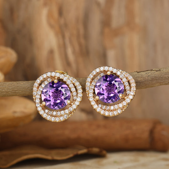 Amethyst Solid Gold Stud Earrings Circle Earrings For Women Pavé Stud Earrings -  Esdomera.com