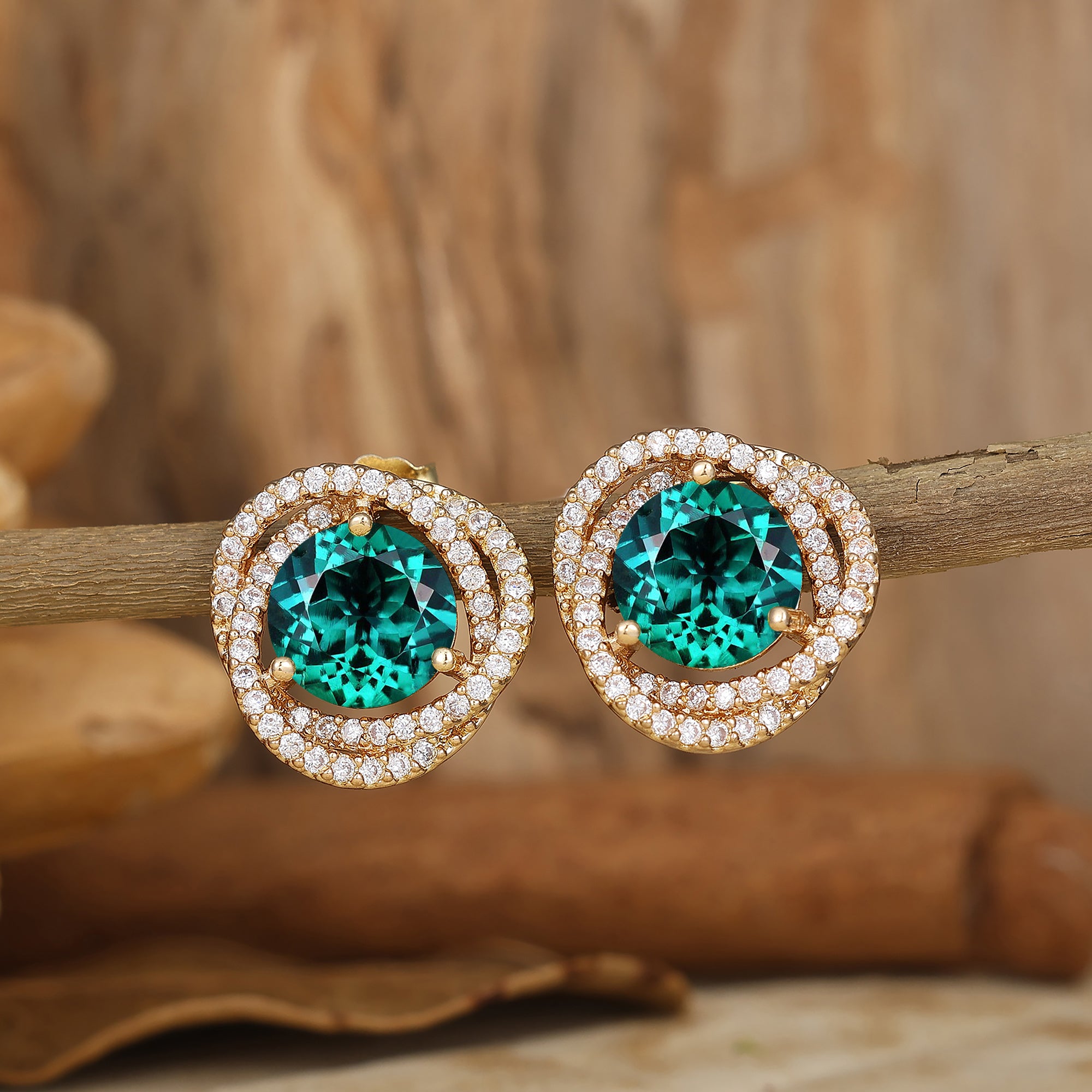 Unique Round Emerald Stud Earrings Intertwined Design 14K Gold Earrings For Her -  Esdomera.com