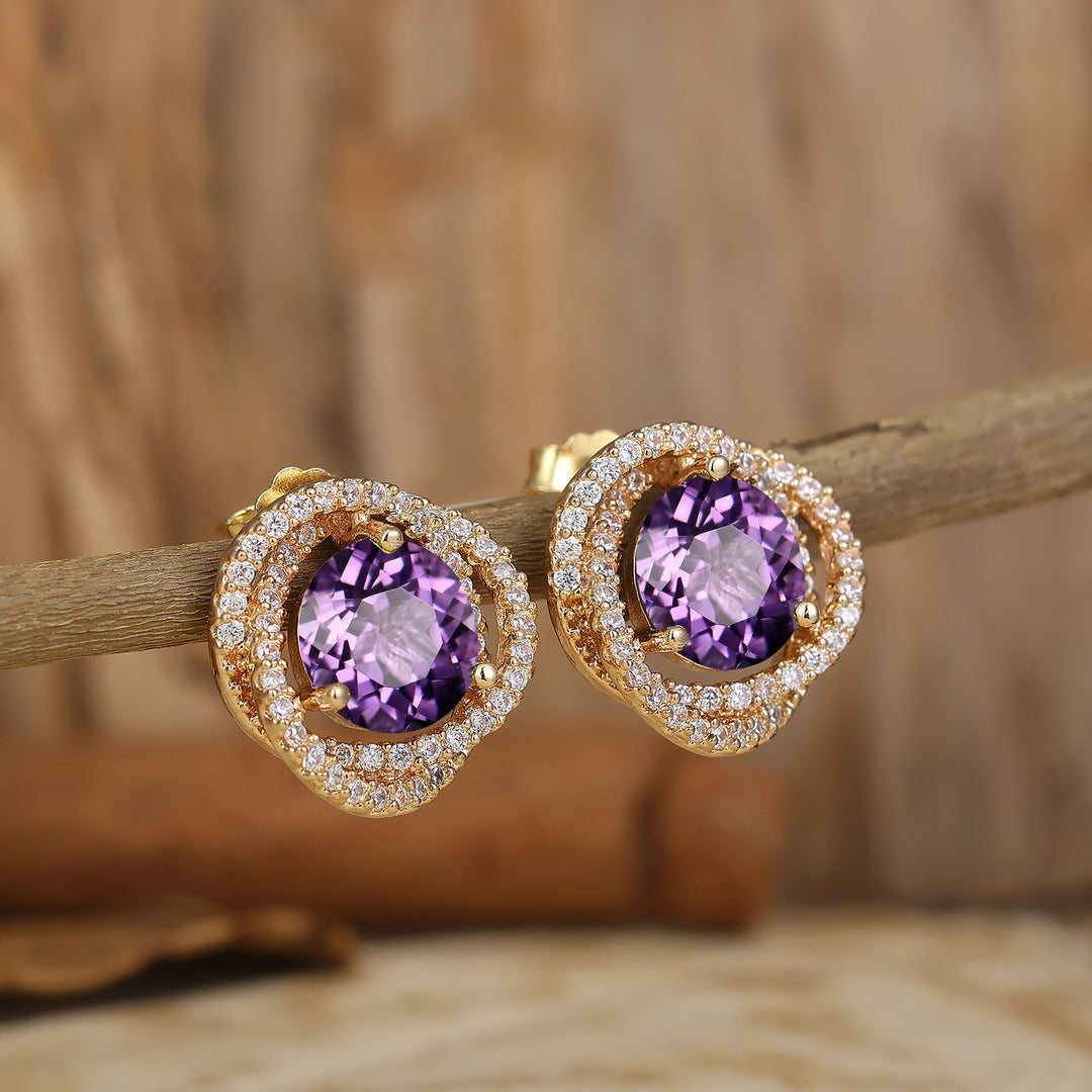 Amethyst Solid Gold Stud Earrings Circle Earrings For Women Pavé Stud Earrings -  Esdomera.com