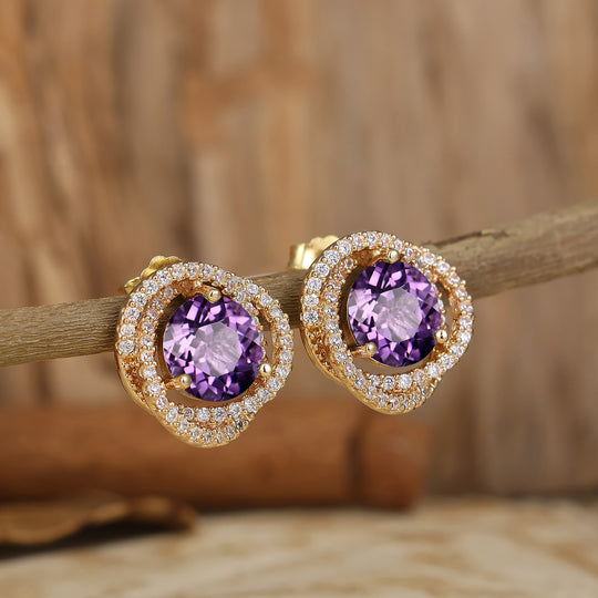 Amethyst Solid Gold Stud Earrings Circle Earrings For Women Pavé Stud Earrings -  Esdomera.com