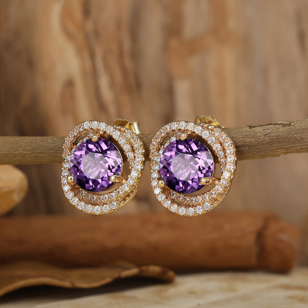 Amethyst Solid Gold Stud Earrings Circle Earrings For Women Pavé Stud Earrings -  Esdomera.com