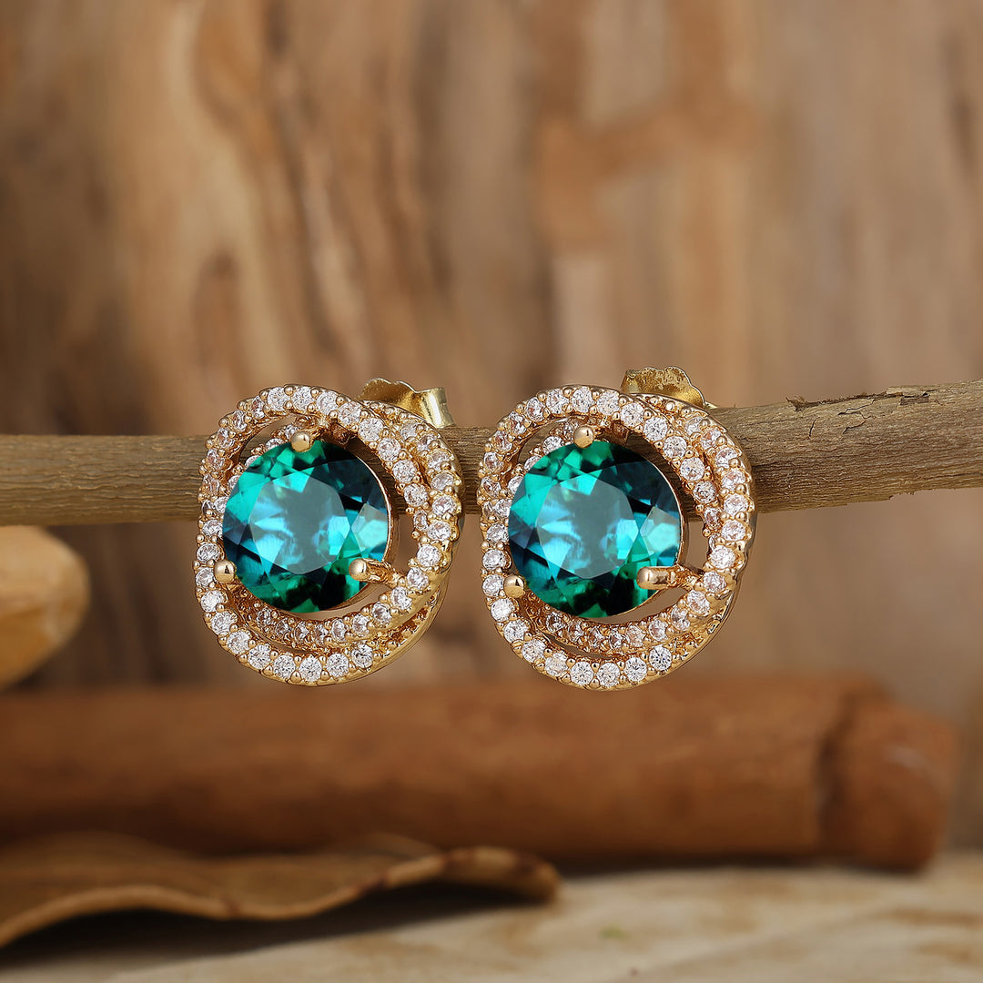 Unique Round Emerald Stud Earrings Intertwined Design 14K Gold Earrings For Her -  Esdomera.com