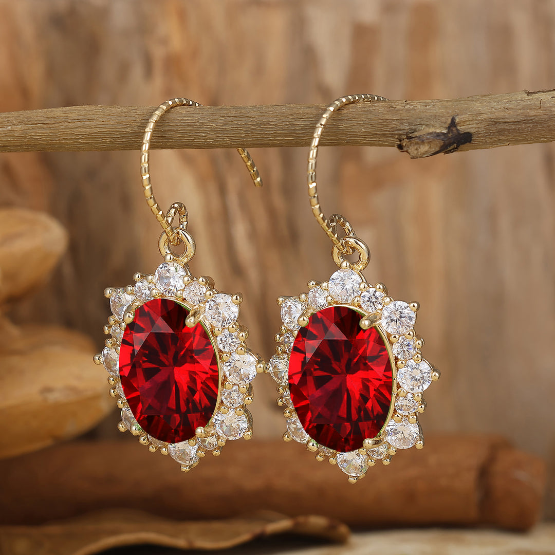 Romantic Oval Ruby Halo Drop Earrings Handmade Solid Gold Hook Earrings For Her -  Esdomera.com