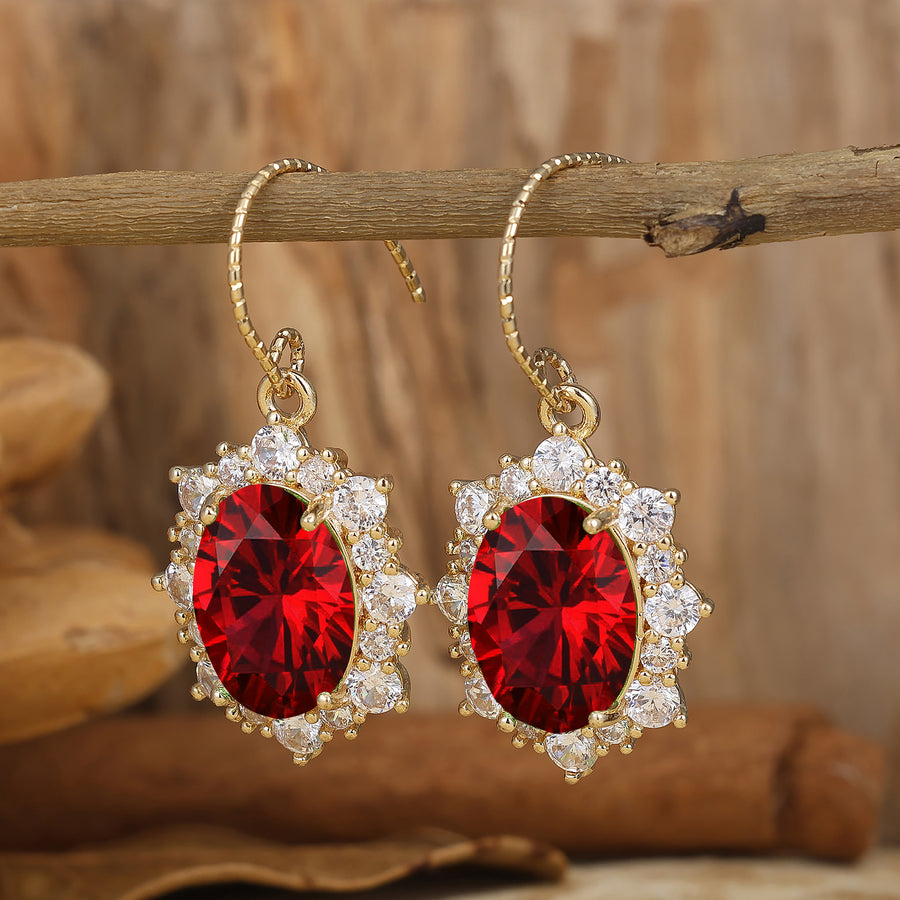 Romantic Oval Ruby Halo Drop Earrings Handmade Solid Gold Hook Earrings For Her -  Esdomera.com