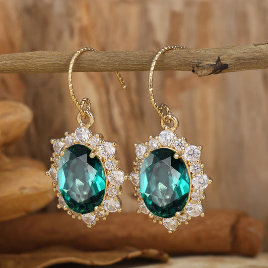 Art Deco Oval Emerald Hook Earrings Halo Setting Dangle Earring May Birthstone Earrings Gift For Her -  Esdomera.com
