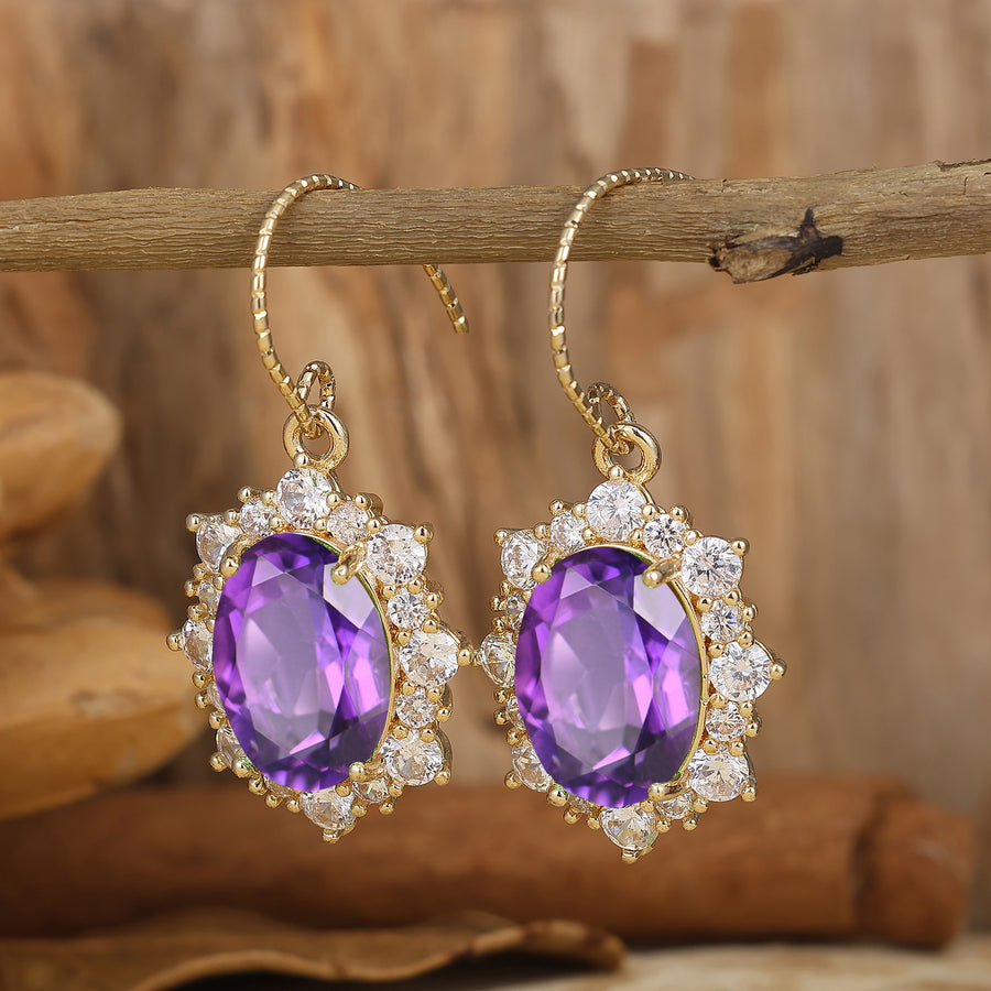 Unique Oval Amethyst Dangle Earrings 14K Gold February Birthstone Women Hook Earrings -  Esdomera.com