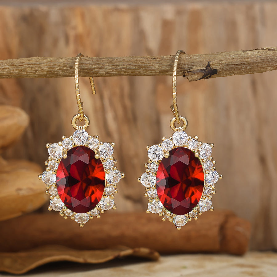 Romantic Oval Ruby Halo Drop Earrings Handmade Solid Gold Hook Earrings For Her -  Esdomera.com