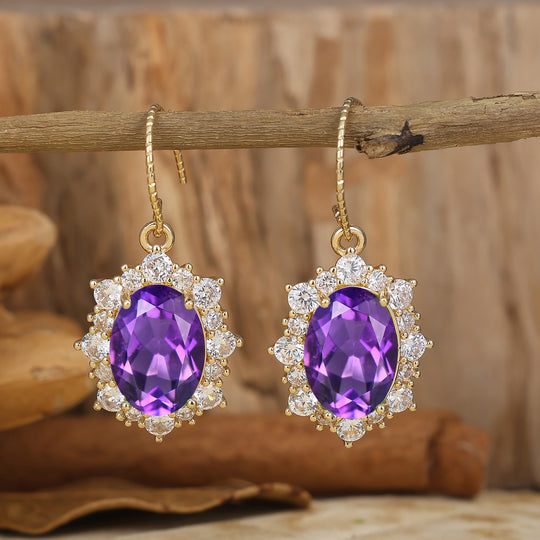 Unique Oval Amethyst Dangle Earrings 14K Gold February Birthstone Women Hook Earrings -  Esdomera.com