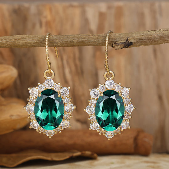 Art Deco Oval Emerald Hook Earrings Halo Setting Dangle Earring May Birthstone Earrings Gift For Her -  Esdomera.com