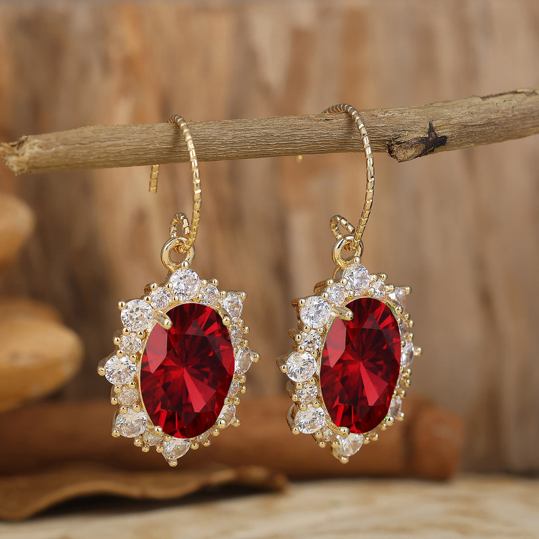 Romantic Oval Ruby Halo Drop Earrings Handmade Solid Gold Hook Earrings For Her -  Esdomera.com