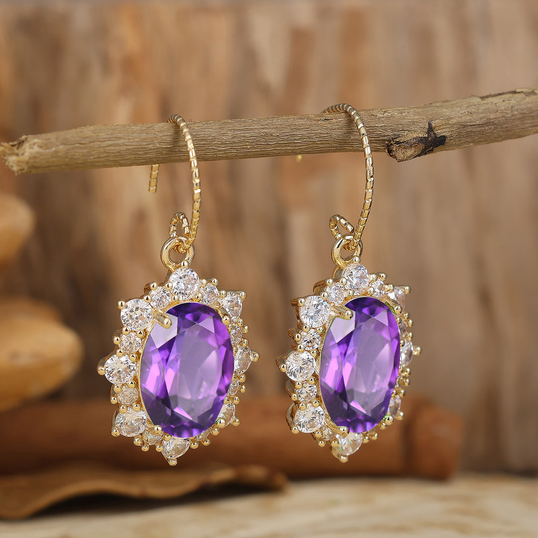 Unique Oval Amethyst Dangle Earrings 14K Gold February Birthstone Women Hook Earrings -  Esdomera.com