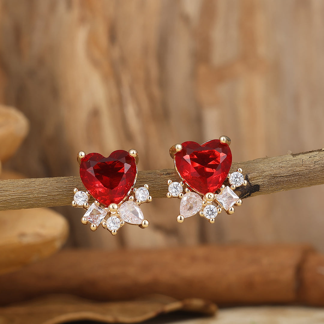 Delicate Heart Cut Ruby Stud Earrings 925 Sterling Silver Earrings For Women -  Esdomera.com