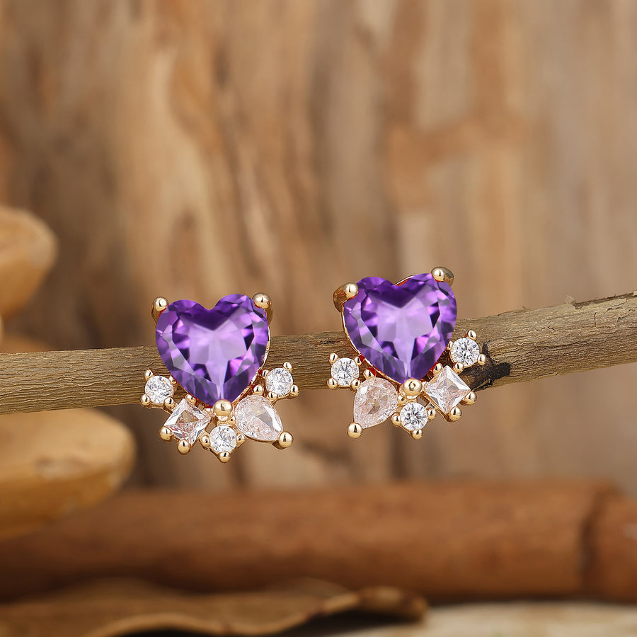 Heart Cut Natural Amethyst Stud Earrings Purple Gemstone Women Birthday Gift -  Esdomera.com