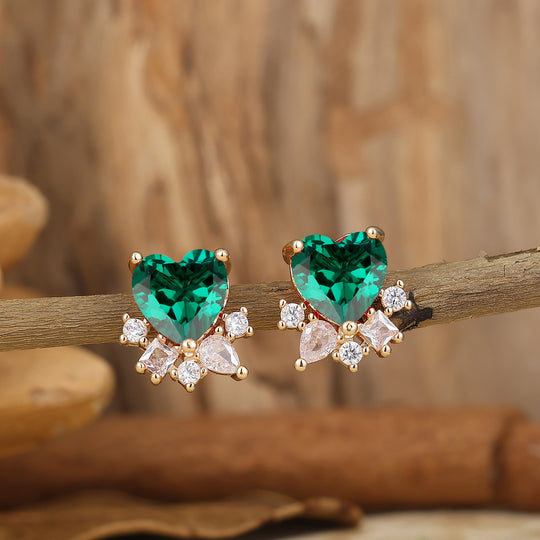 Elegant Heart Emerald 14K Solid Gold Stud Earrings Wedding Anniversary Gift for Her -  Esdomera.com