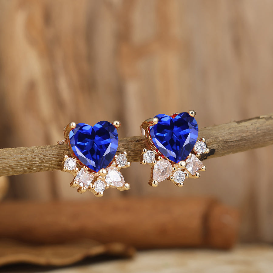 Heart-Shaped Sapphire Stud Earrings With Multi-Cut Simulated Diamonds Accents September Birthstone Earrings -  Esdomera.com