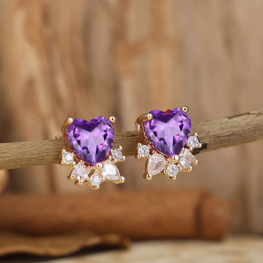 Heart Cut Natural Amethyst Stud Earrings Purple Gemstone Women Birthday Gift -  Esdomera.com