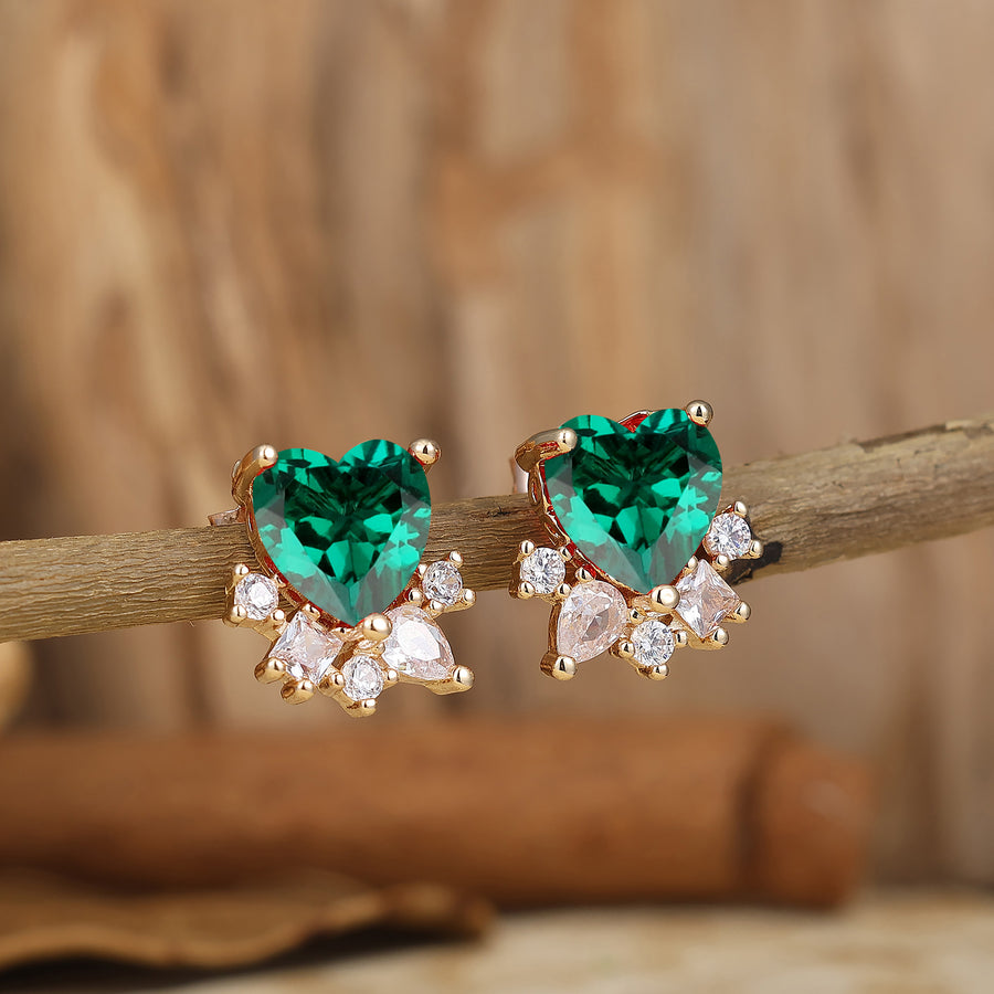 Elegant Heart Emerald 14K Solid Gold Stud Earrings Wedding Anniversary Gift for Her -  Esdomera.com
