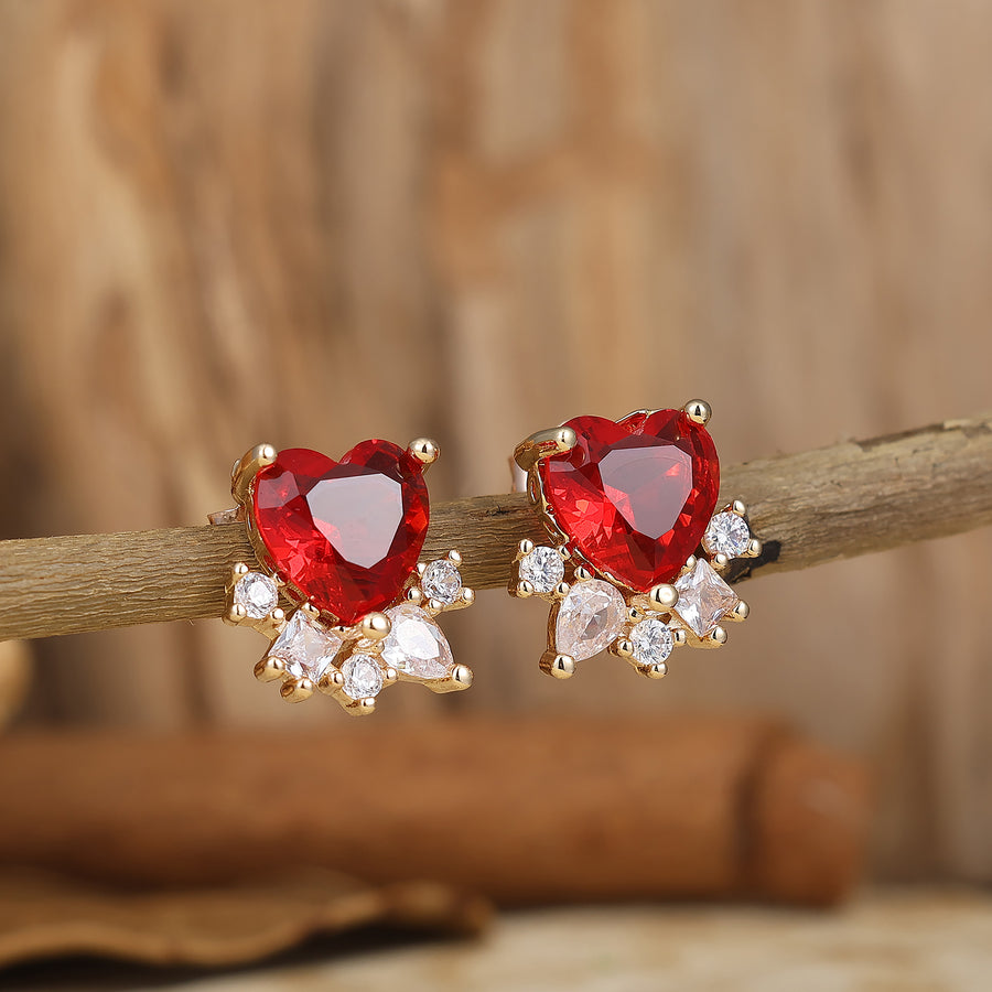 Delicate Heart Cut Ruby Stud Earrings 925 Sterling Silver Earrings For Women