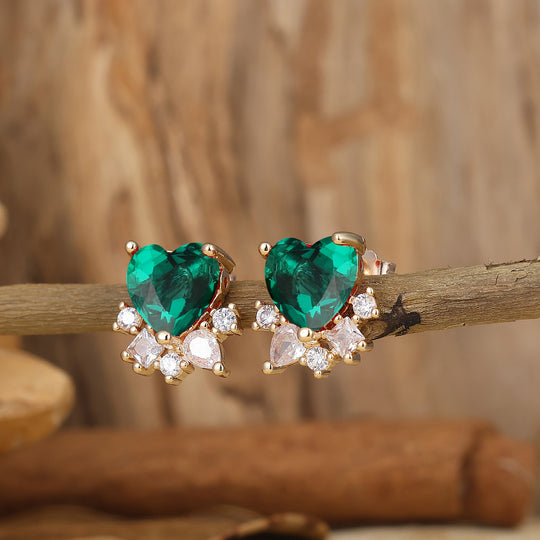 Elegant Heart Emerald 14K Solid Gold Stud Earrings Wedding Anniversary Gift for Her -  Esdomera.com