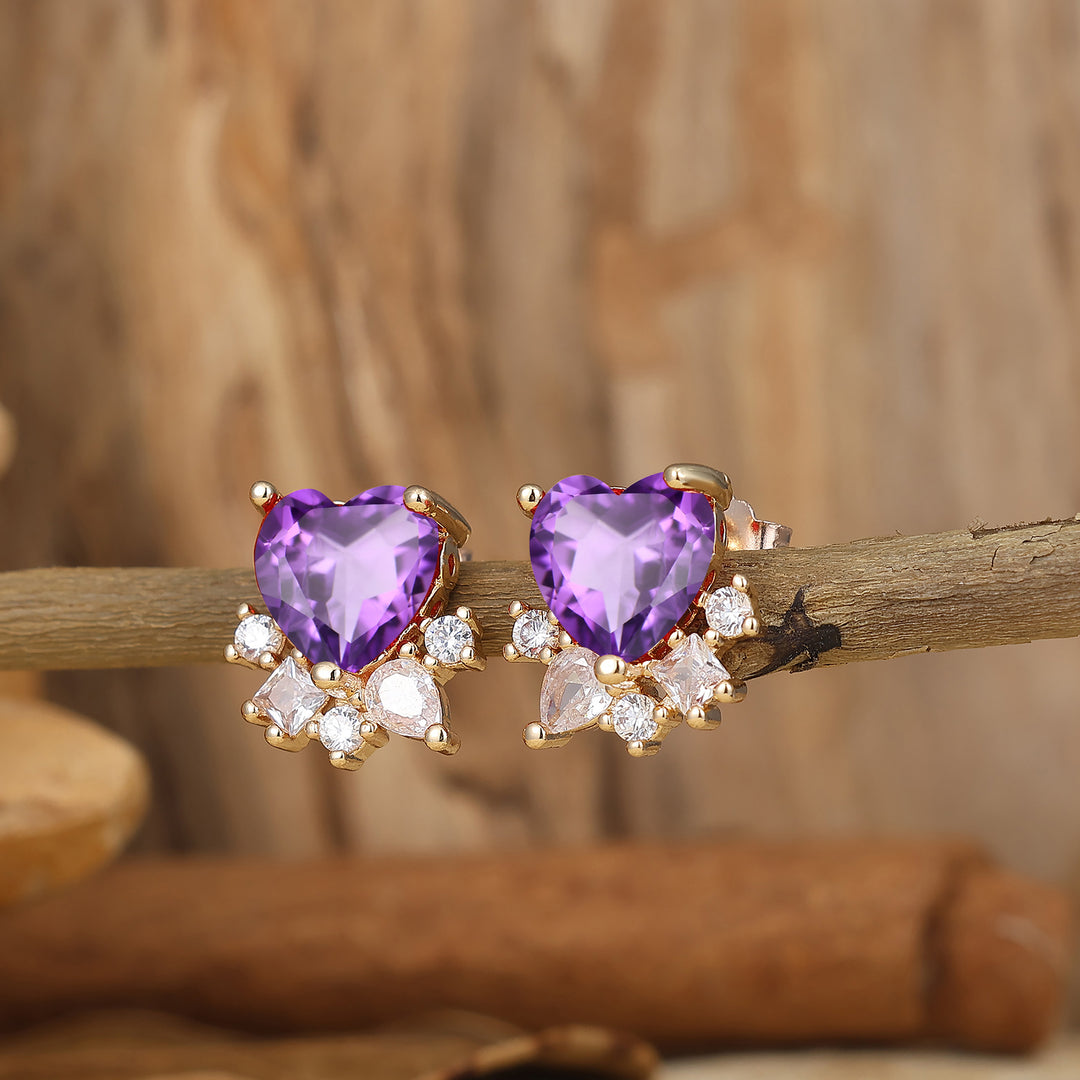 Heart Cut Natural Amethyst Stud Earrings Purple Gemstone Women Birthday Gift -  Esdomera.com