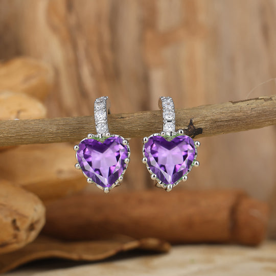 Heart-shape Purple Amethyst Hoop Earrings 14K Solid Gold Earrings Women Gift -  Esdomera.com