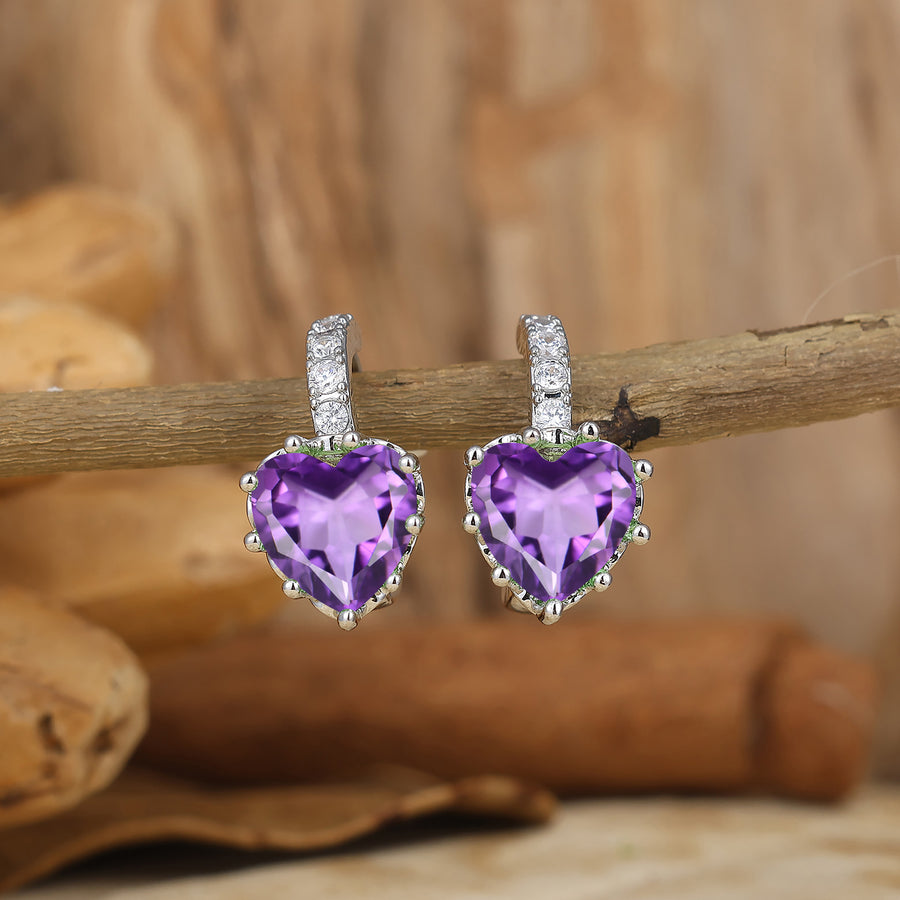 Heart-shape Purple Amethyst Hoop Earrings 14K Solid Gold Earrings Women Gift -  Esdomera.com
