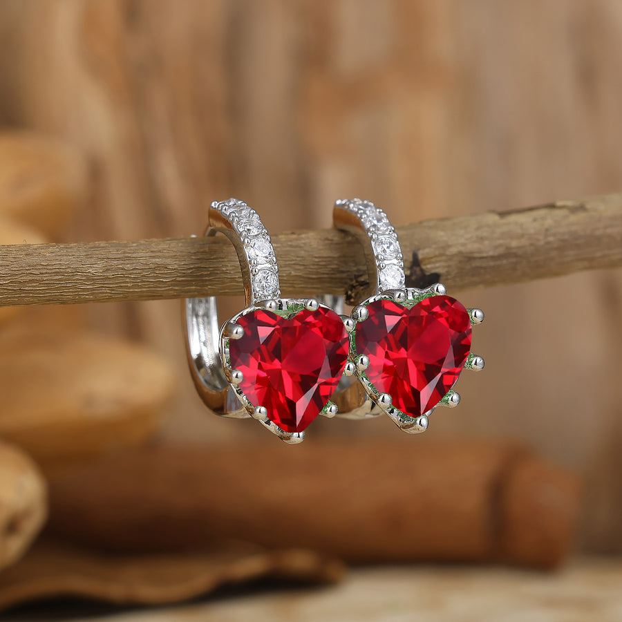 Heart Ruby Hoop Earrings 14K Solid Gold Huggie Hoops July birthstone Gift For Her -  Esdomera.com
