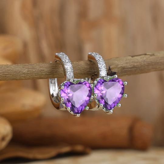 Heart-shape Purple Amethyst Hoop Earrings 14K Solid Gold Earrings Women Gift -  Esdomera.com