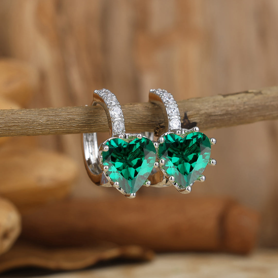 Heart Emerald Huggie Hoop Earrings Green Emerald Birthday Earrings For Her Bridesmaid Earrings -  Esdomera.com
