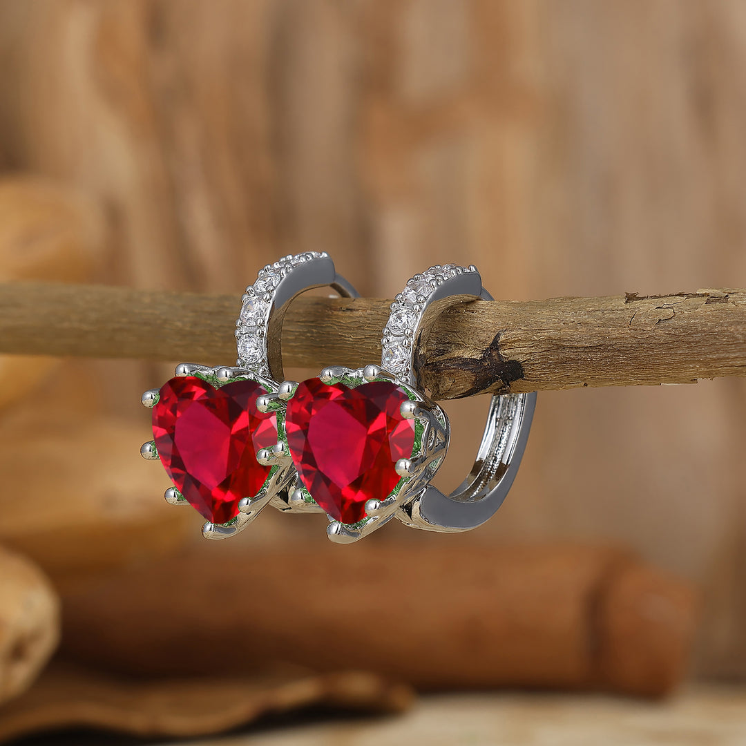 Heart Ruby Hoop Earrings 14K Solid Gold Huggie Hoops July birthstone Gift For Her -  Esdomera.com