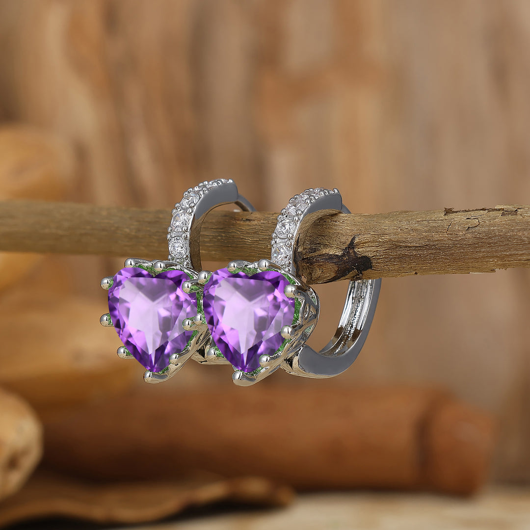 Heart-shape Purple Amethyst Hoop Earrings 14K Solid Gold Earrings Women Gift -  Esdomera.com