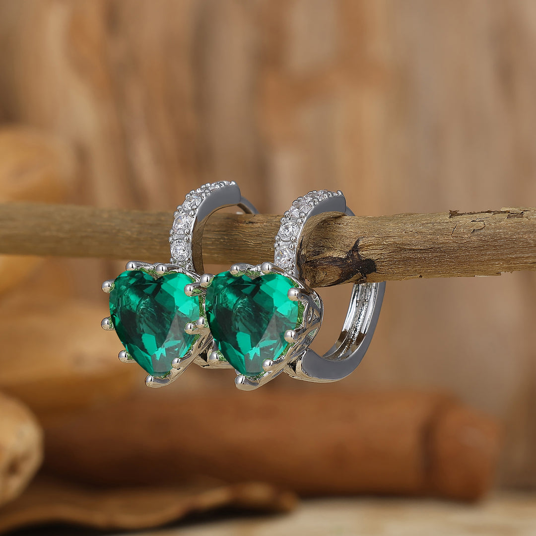 Heart Emerald Huggie Hoop Earrings Green Emerald Birthday Earrings For Her Bridesmaid Earrings -  Esdomera.com