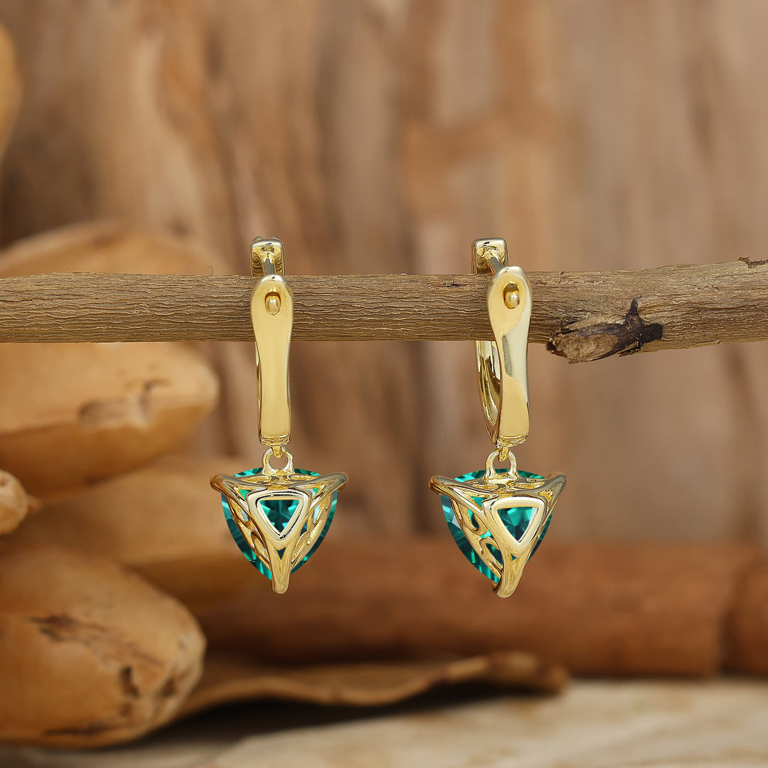 Delicate Emerald Drop Earrings Fat Triangle Cut May Birthstone Prong Setting Earrings -  Esdomera.com