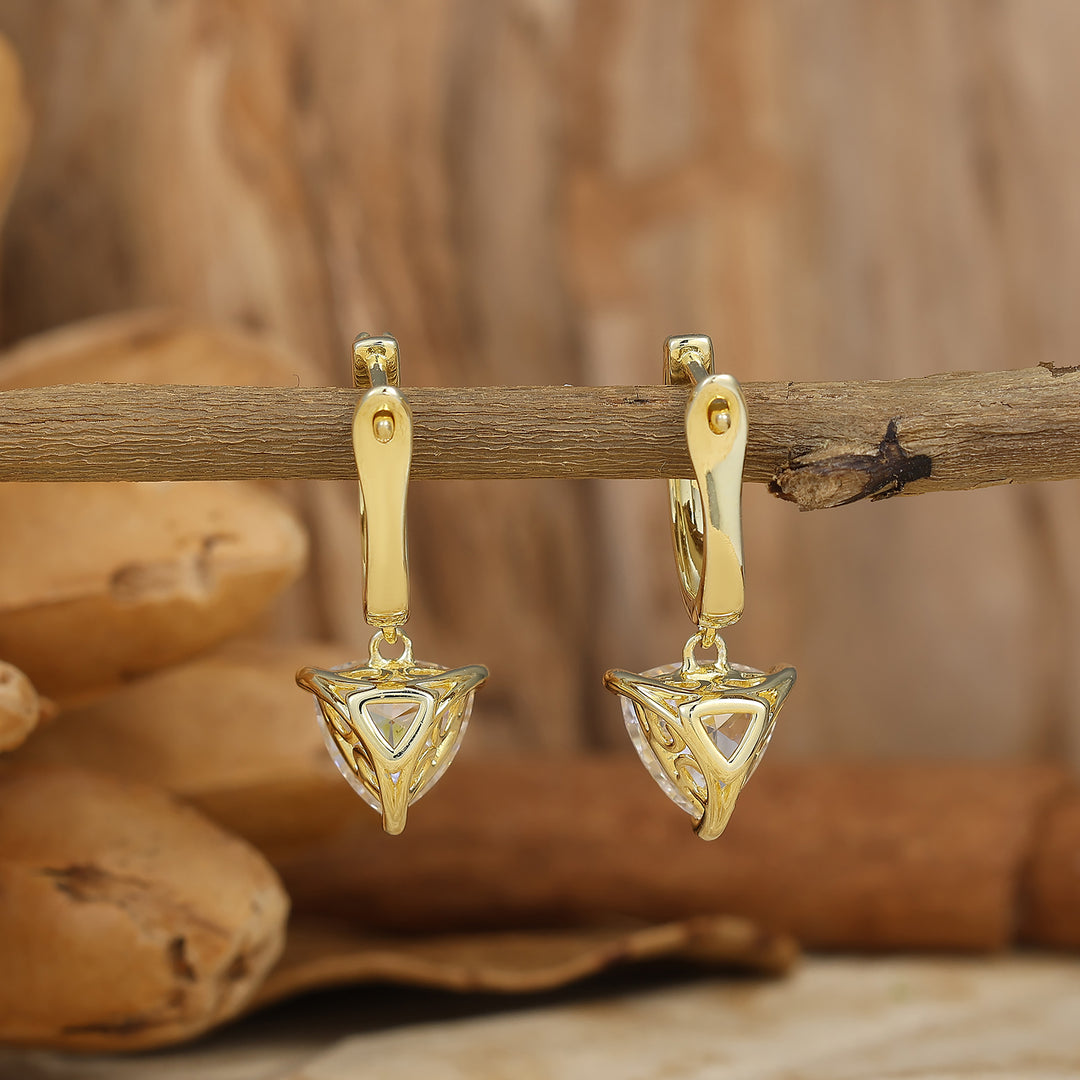Dainty Fat Triangle Moissanite Drop Earrings 14K Solid Gold Earrings For Her -  Esdomera.com