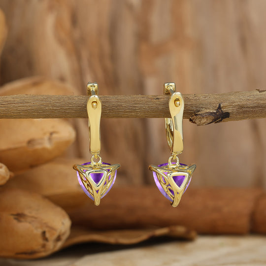 Vintage Fat Triangle Amethyst Drop Earrings February Birthstone Engraved Earrings -  Esdomera.com