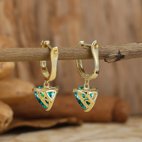 Delicate Emerald Drop Earrings Fat Triangle Cut May Birthstone Prong Setting Earrings -  Esdomera.com