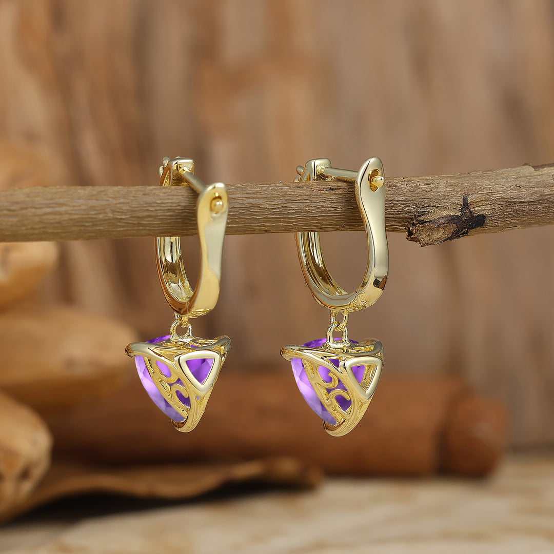 Vintage Fat Triangle Amethyst Drop Earrings February Birthstone Engraved Earrings -  Esdomera.com