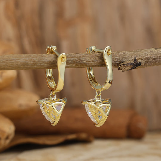 Dainty Fat Triangle Moissanite Drop Earrings 14K Solid Gold Earrings For Her -  Esdomera.com