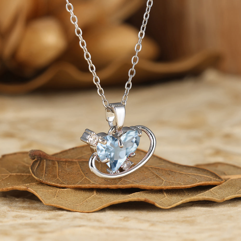 925 Sterling Silver Aquamarine Heart Pendant Necklace 14K Gold Neckalce Perfect Birthday Gift